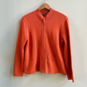NWOT Eileen Fisher Orange Cotton Blend Zip Up Knit Cardigan Sweater,  Size Large